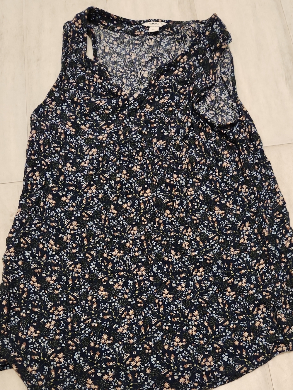 Sonoma Navy Floral Sleeveless V-Neck Tank